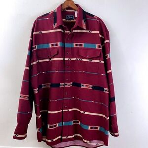 Vintage Roper Mens XL Western Shirt Burgundy Aztec Geometric Snap Cowboy